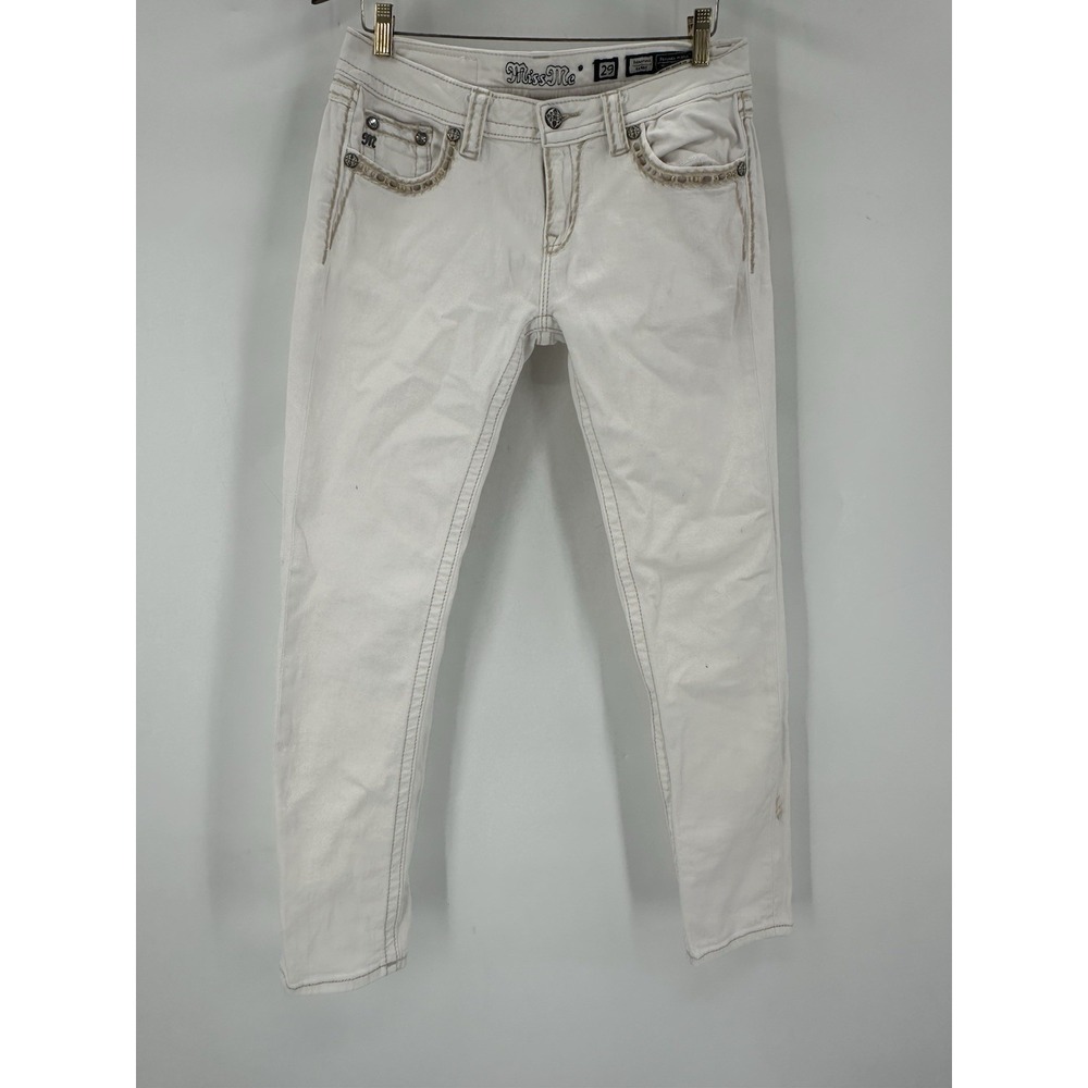 Miss Me Signature Skinny Leg Jeans Women's 29 White Denim‎ 5-Pockets Light Wash